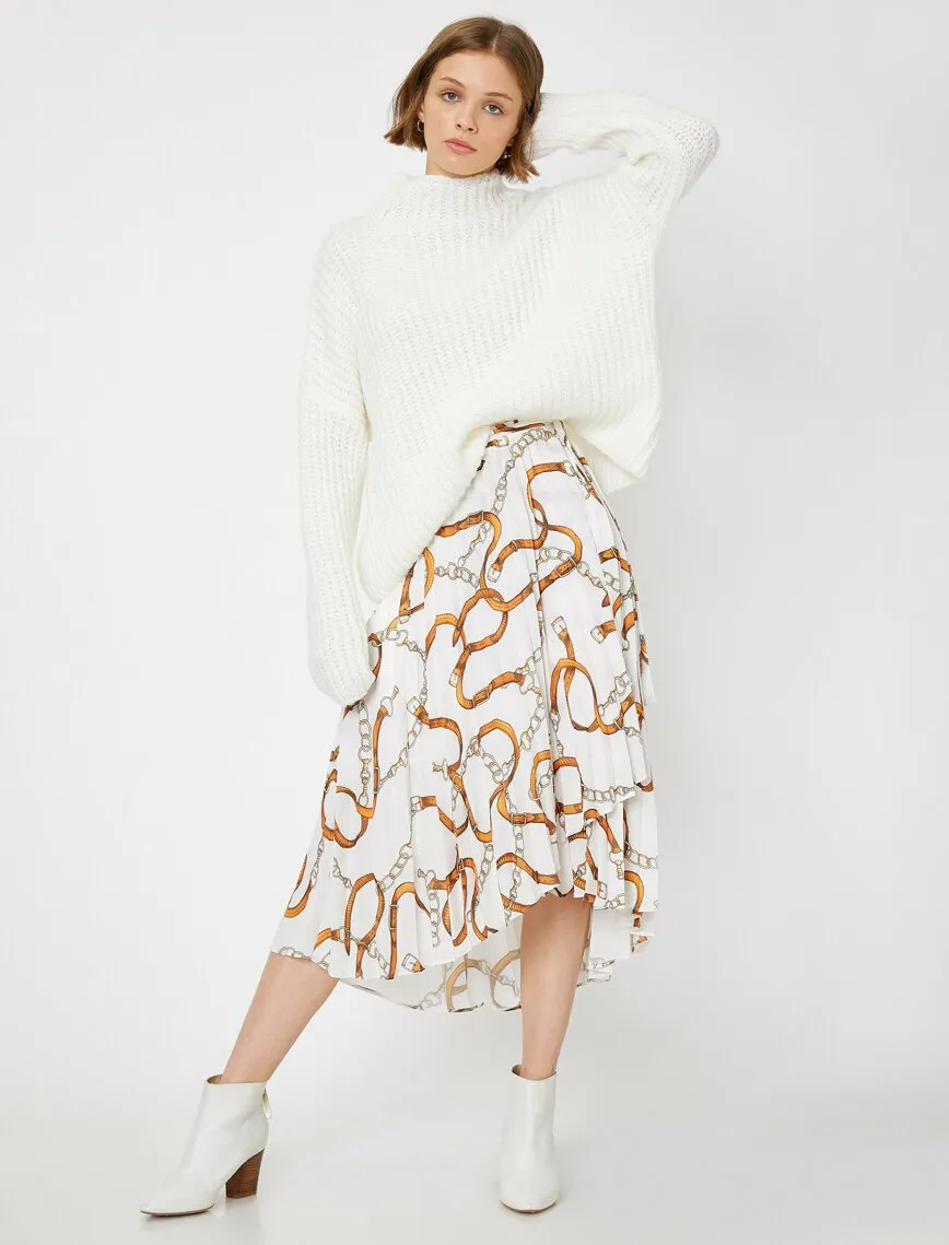 11885 Fawn Patterned Midi Skirt