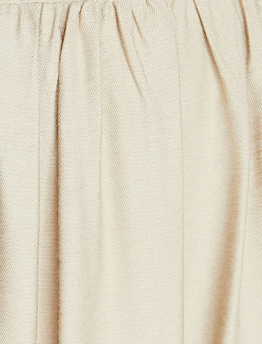 11942 Beige Waist Detailed Midi Skirt