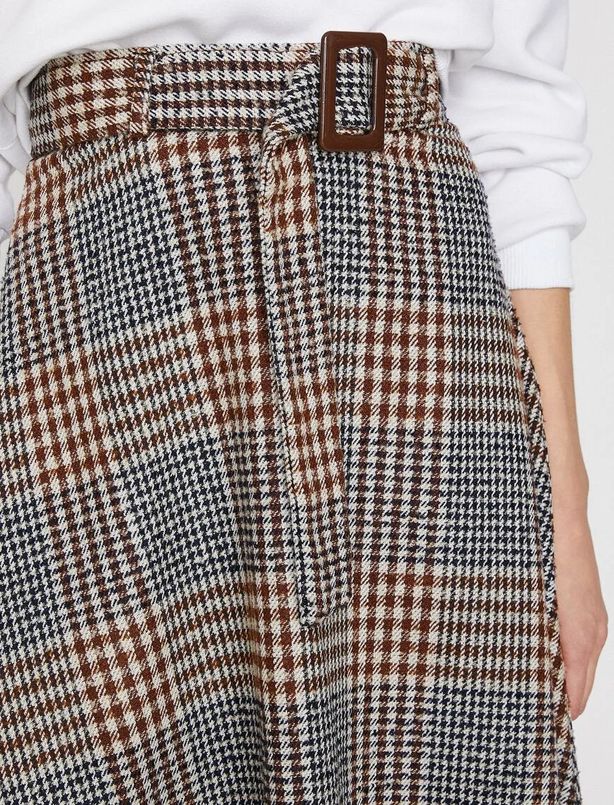 12121 Brown Waist Detailed Midi Skirt