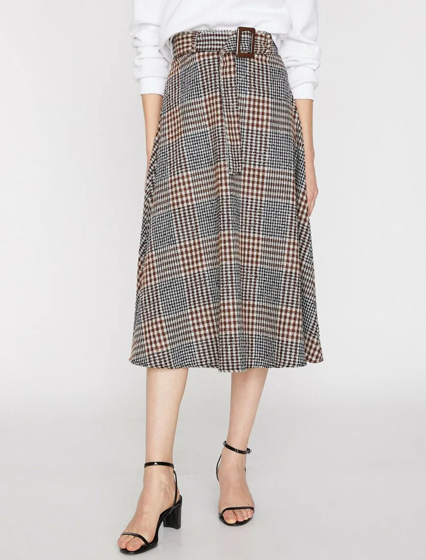 12121 Brown Waist Detailed Midi Skirt