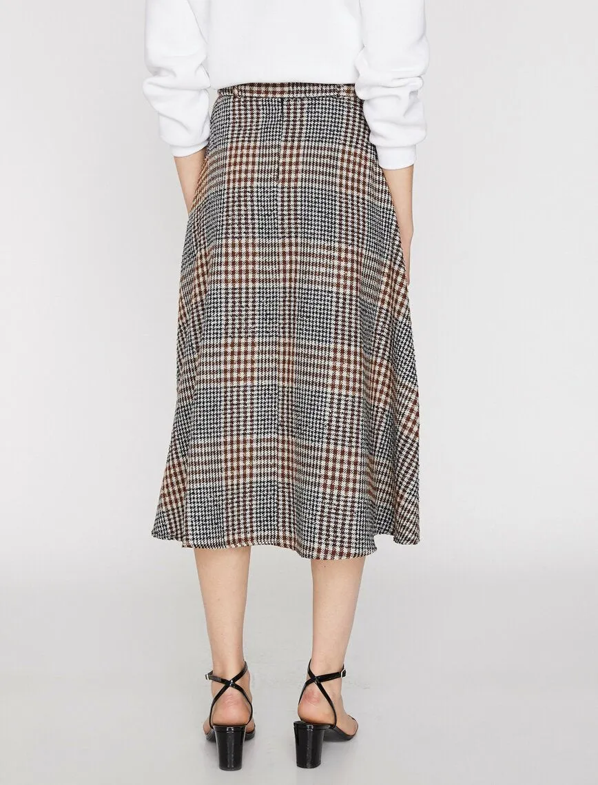 12121 Brown Waist Detailed Midi Skirt