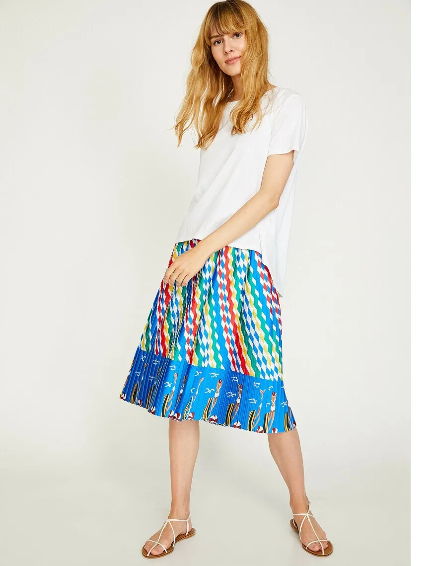 12147 Multi Colour Patterned Midi Skirt