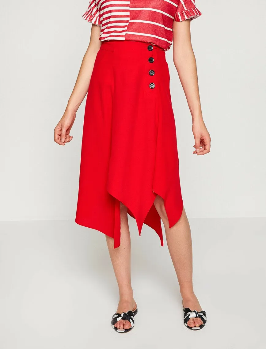 12227 Red Asymmetric Midi Skirt