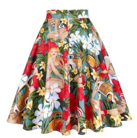 2023 Cat Printed Short Swing Cotton Casual Summer Skirts High Waist Vintage Retro Skater Punk Harajuku Midi Skirt faldas mujer