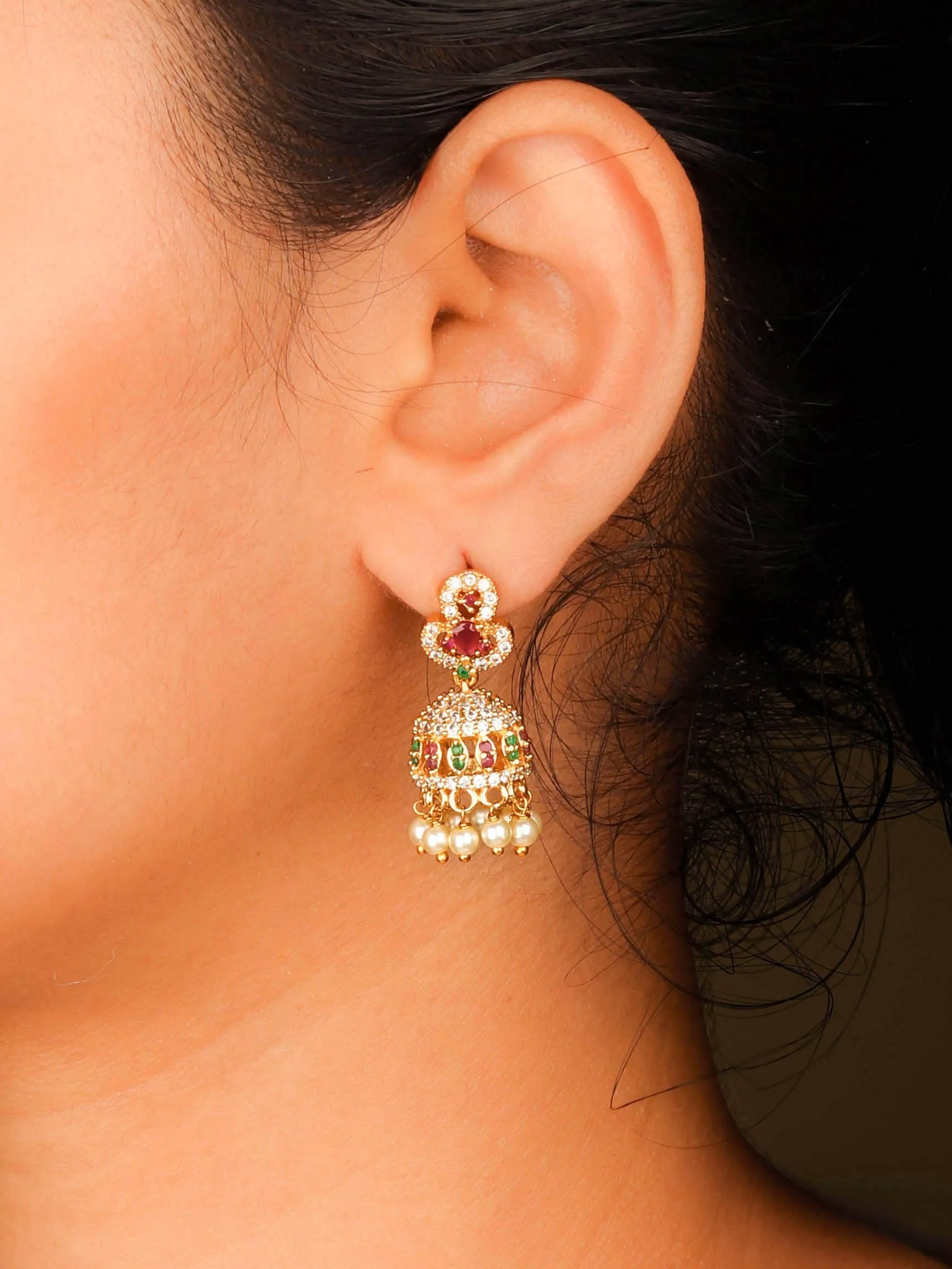 22K Gold Plated Beautiful Looking South Jhumka From Anantara