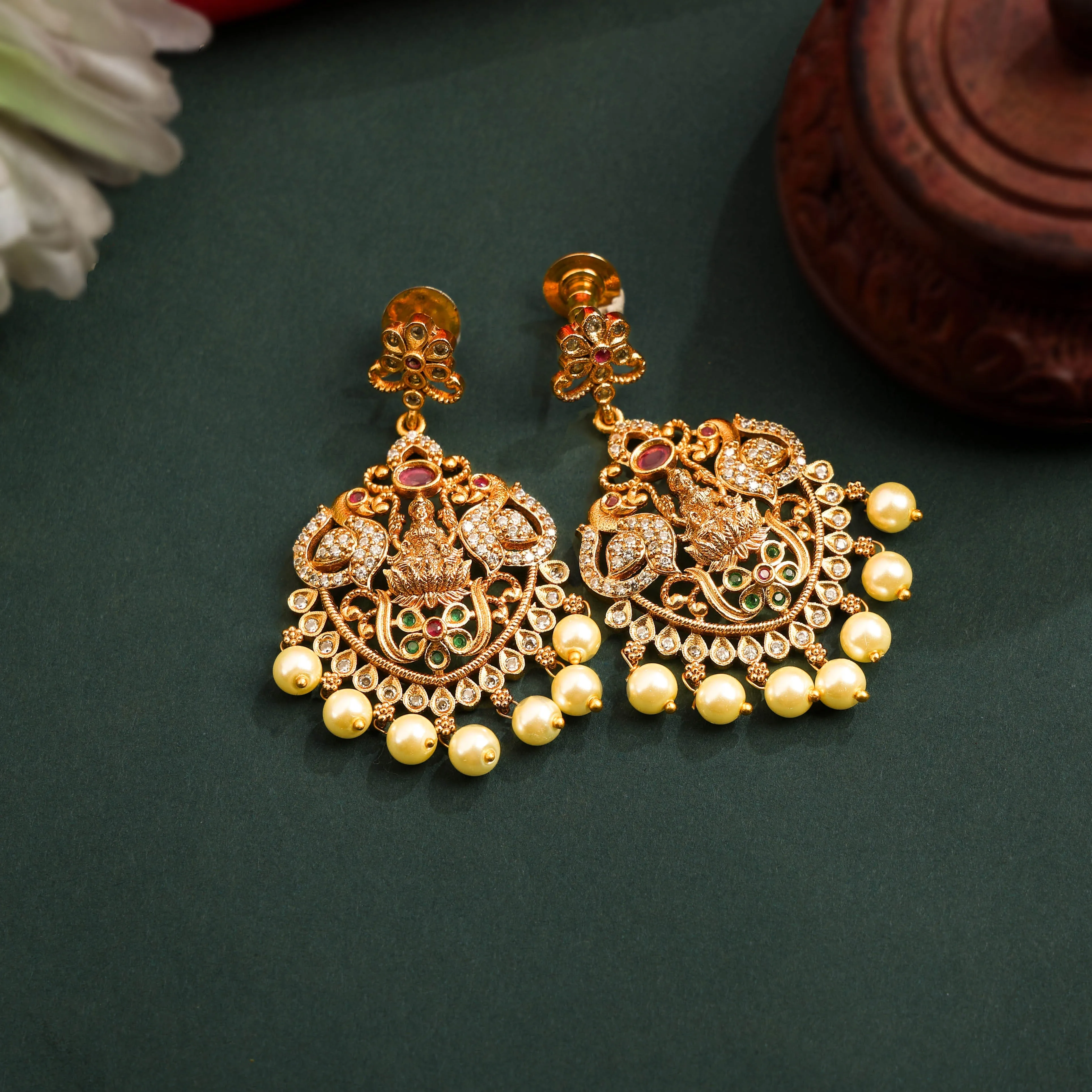 24K Gold Plated Kasu Necklace Set With Nakshi Work And Pair Of Earrings