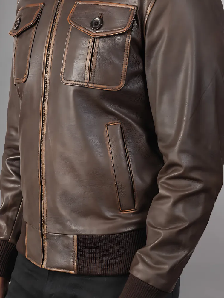 Aaron Leather Black Bomber Jacket