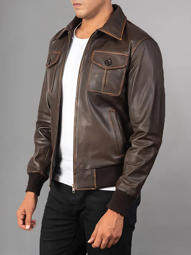 Aaron Leather Black Bomber Jacket