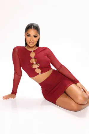 Act Cool Long Sleeve Skirt Set - Wine