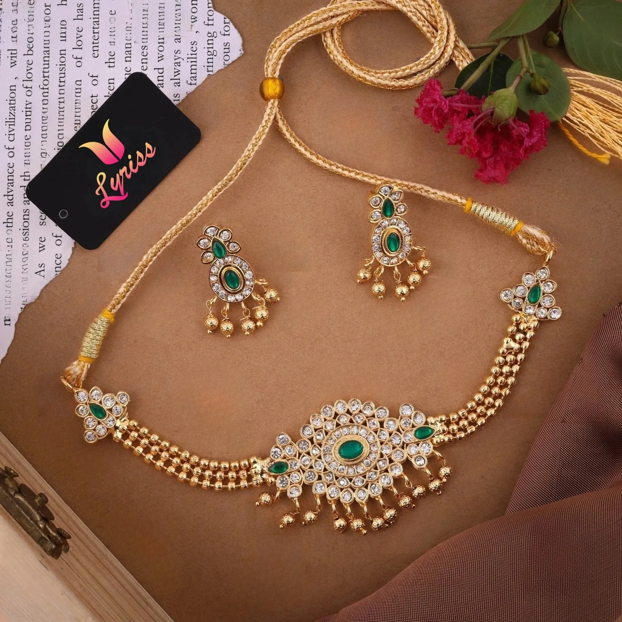 AD Gold Plated Green Jewellery Set