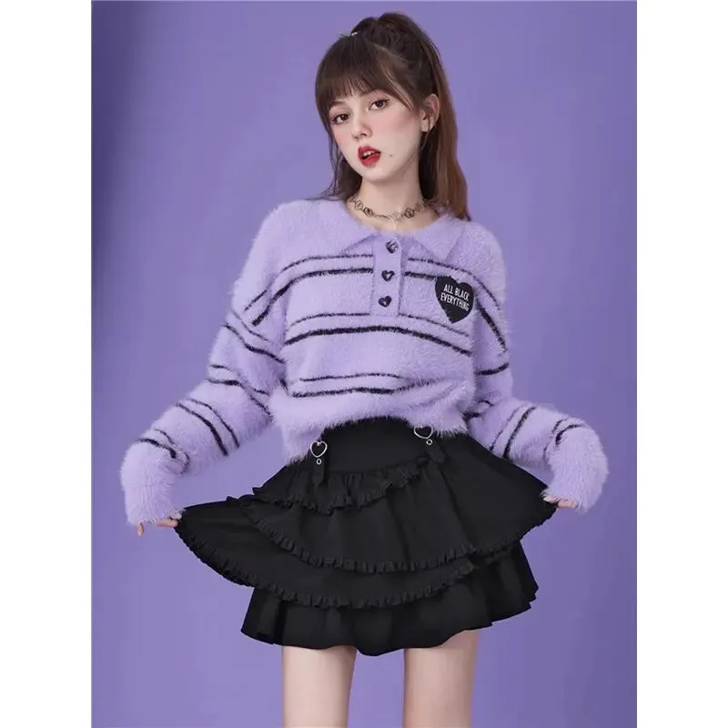 Advbridge Black Y2k Mini Skirt Women Sweet Harajuku Kawaii Ruffle Gothic Patchwork Short Skirt Casual Grunge Street A-line Skirts