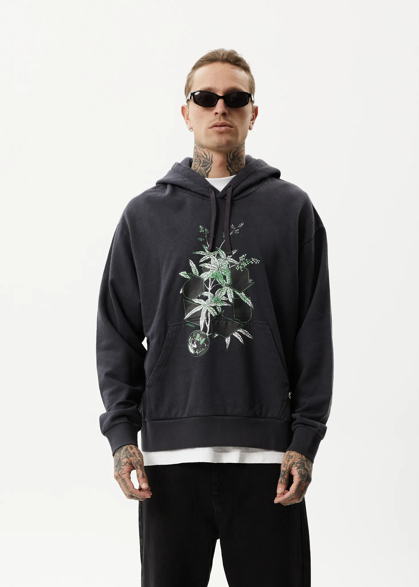 AFENDS Mens Build It - Graphic Hoodie - Charcoal