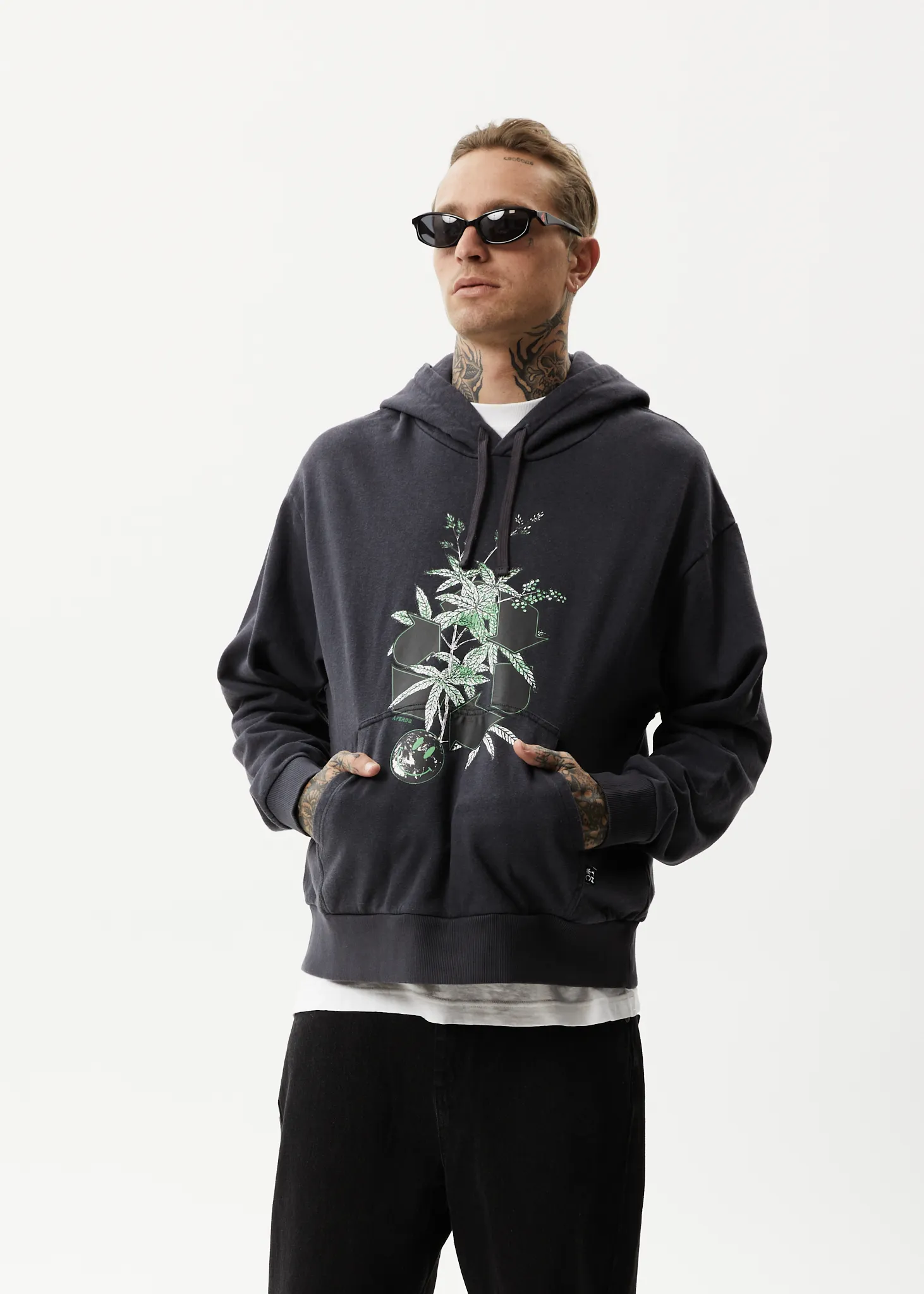 AFENDS Mens Build It - Graphic Hoodie - Charcoal