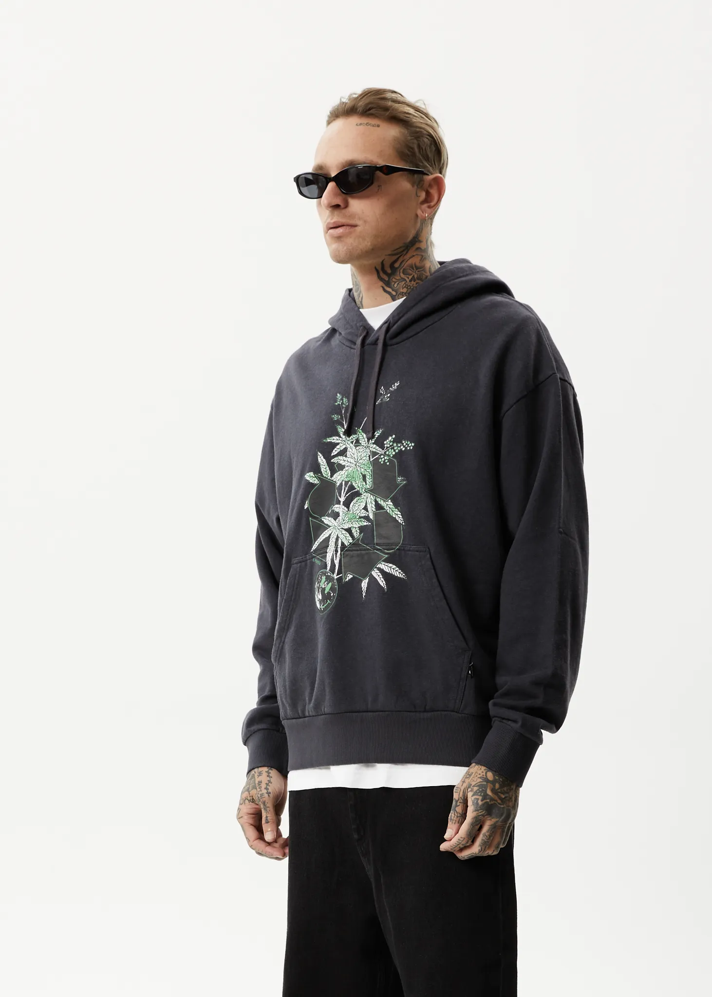 AFENDS Mens Build It - Graphic Hoodie - Charcoal