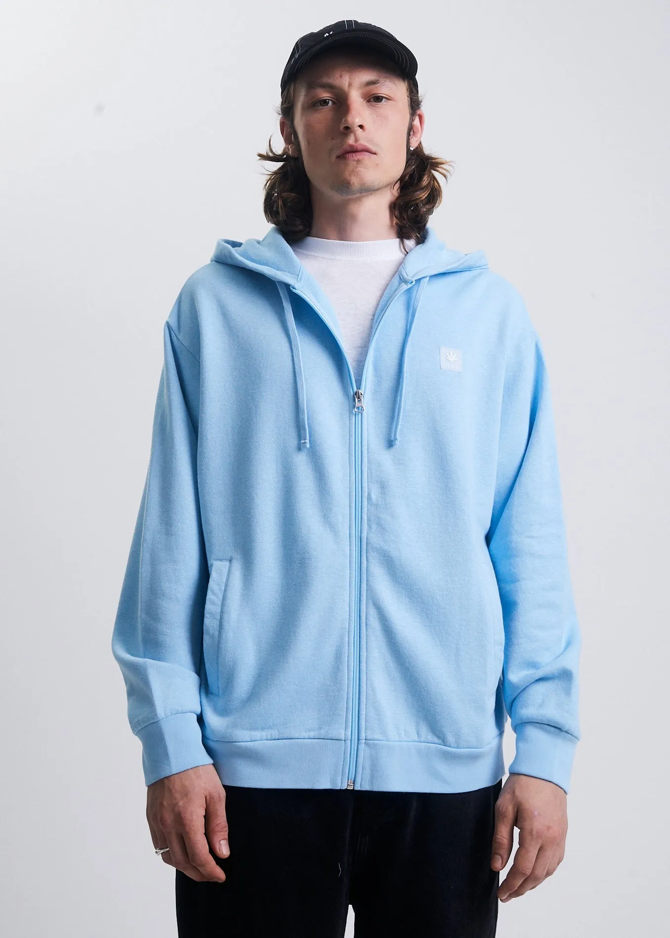 AFENDS Mens Daxon - Hemp Zip Up Hoodie - Sky Blue