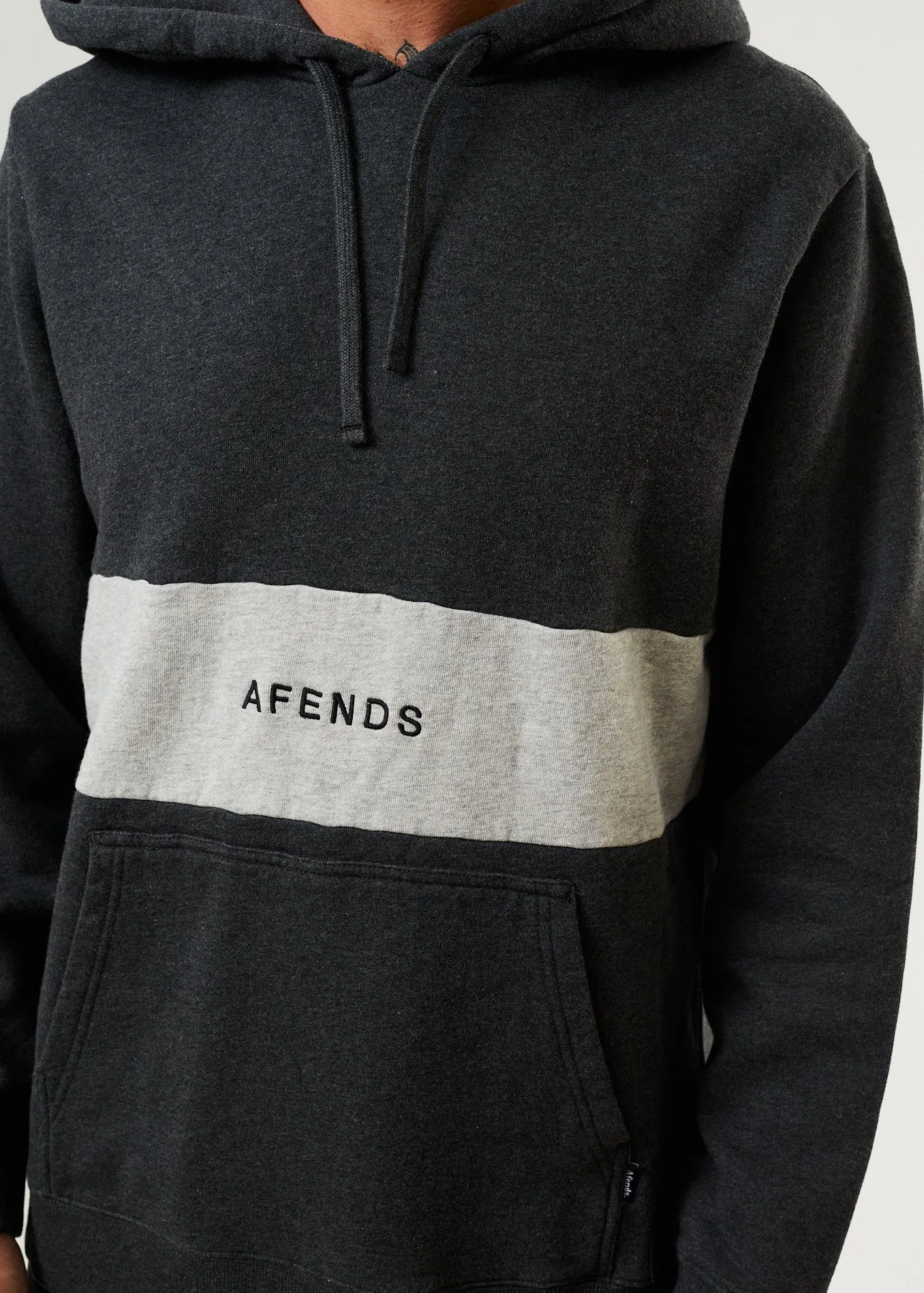 AFENDS Mens Panel - Hoodie - Black Marle