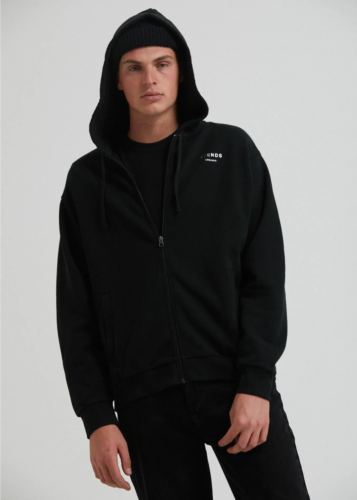 Afends Unisex Solitude - Unisex Organic Zip Up Hoodie - Black