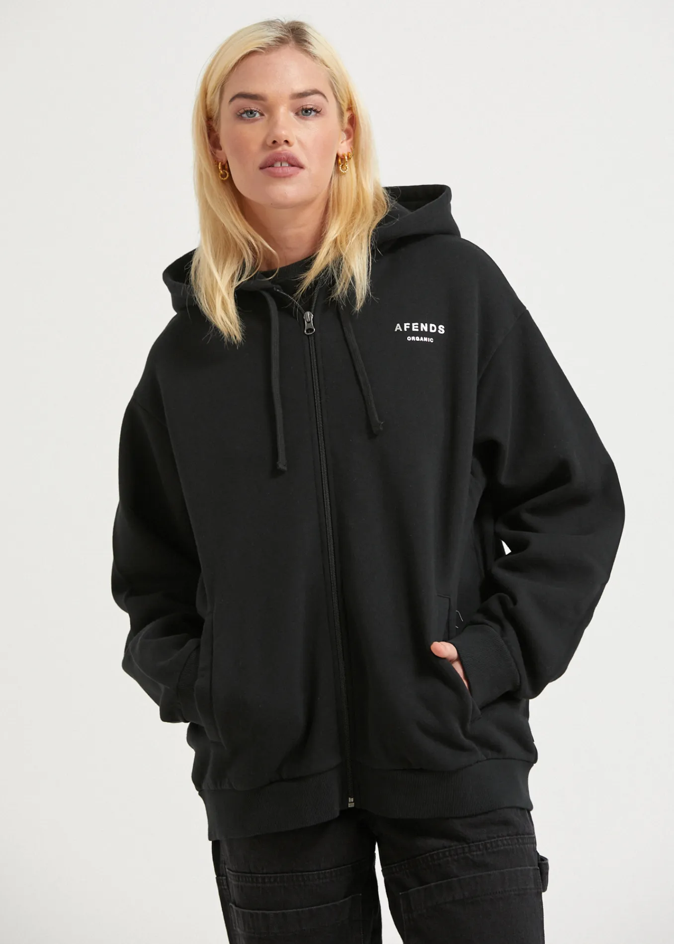 Afends Unisex Solitude - Unisex Organic Zip Up Hoodie - Black