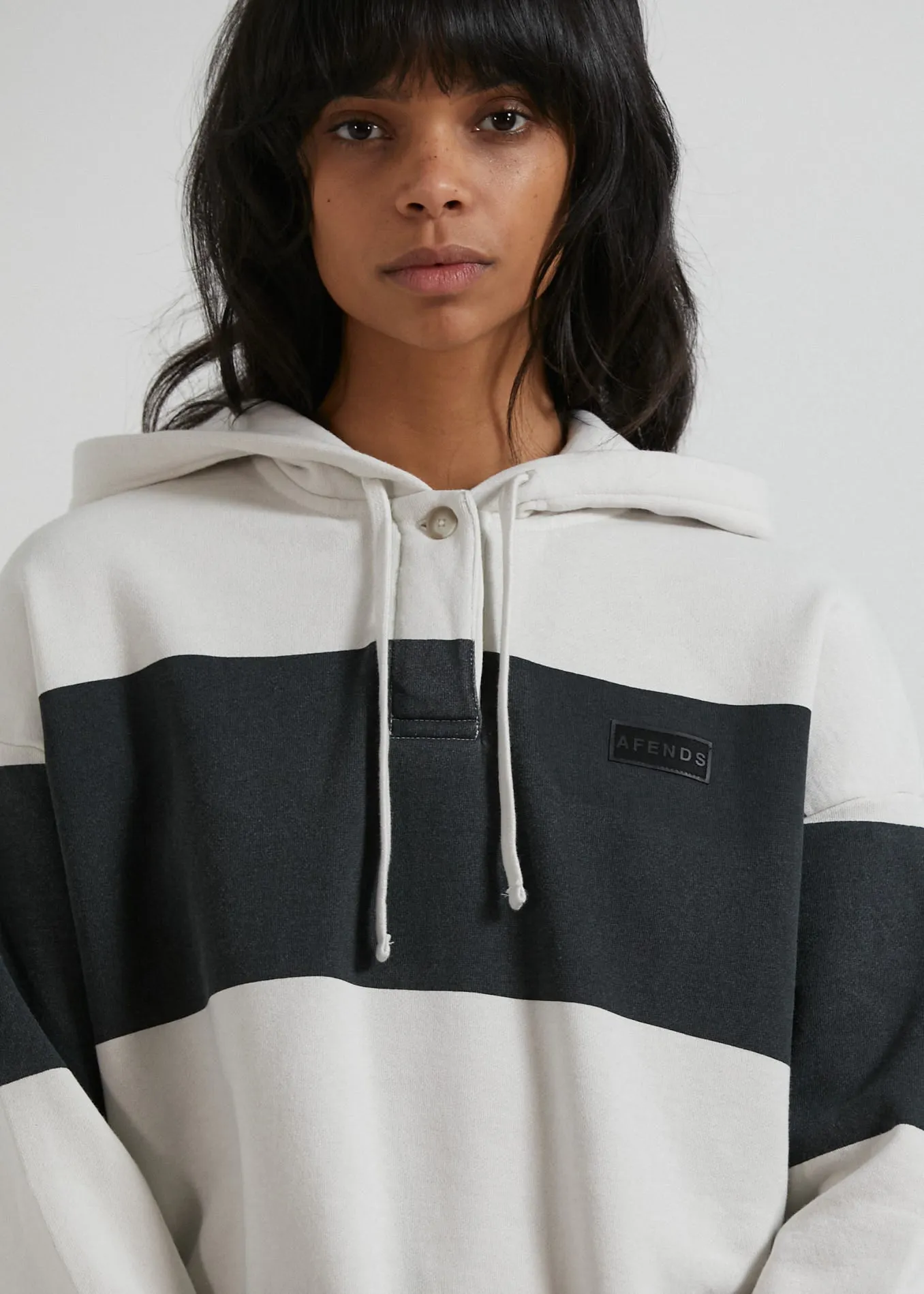 Afends Womens Disorder - Organic Striped Hoodie - Off White