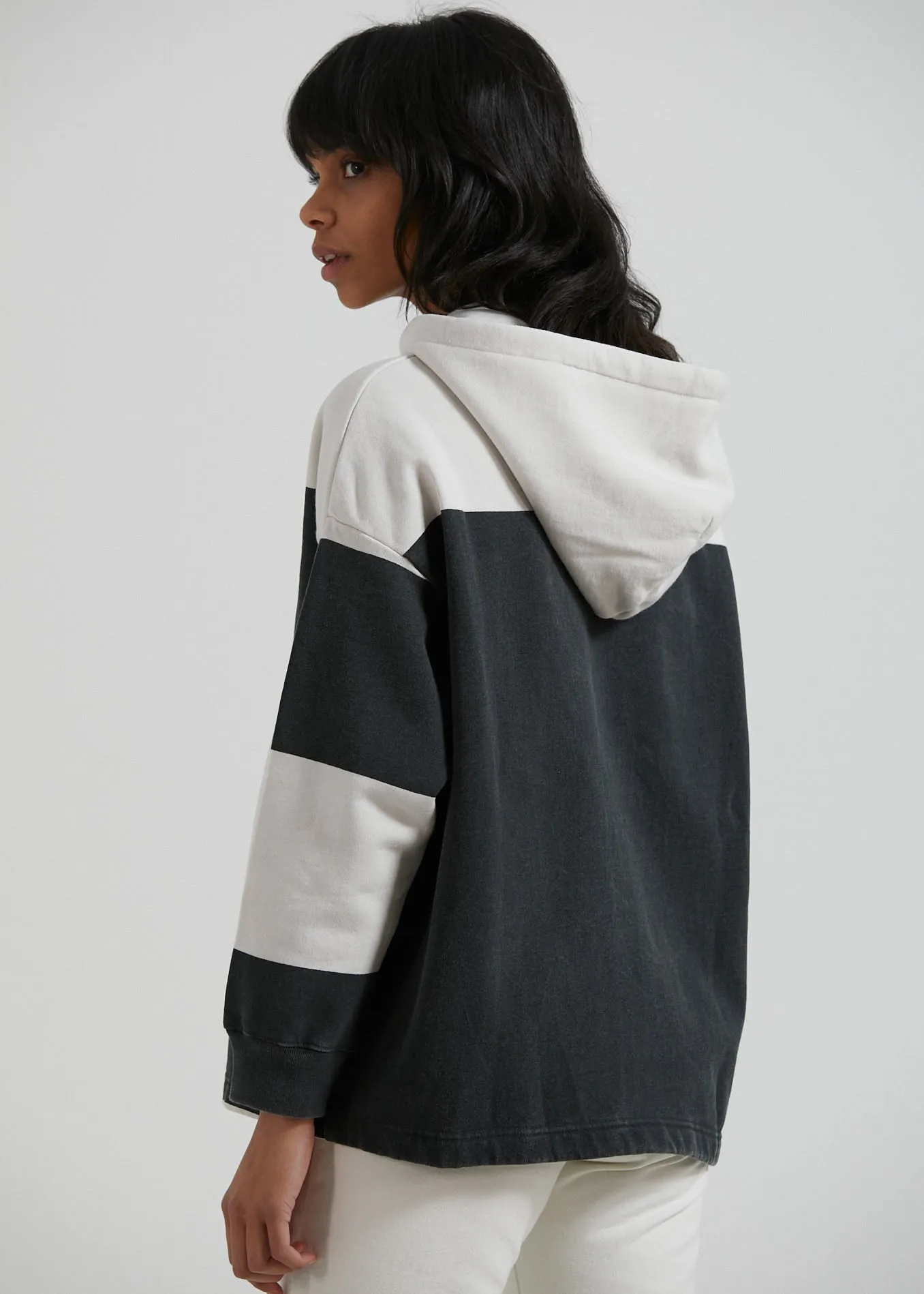 Afends Womens Disorder - Organic Striped Hoodie - Off White