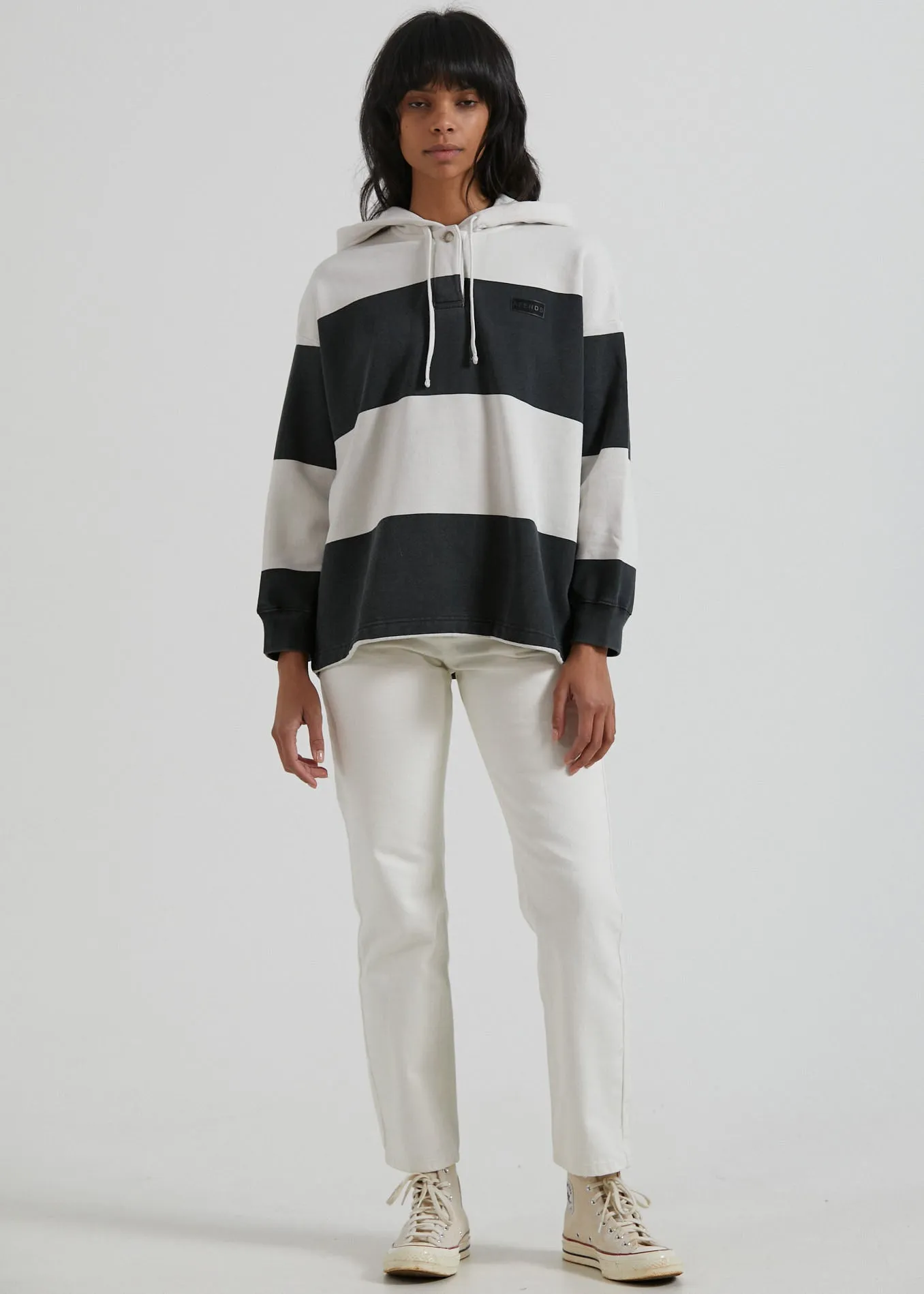 Afends Womens Disorder - Organic Striped Hoodie - Off White