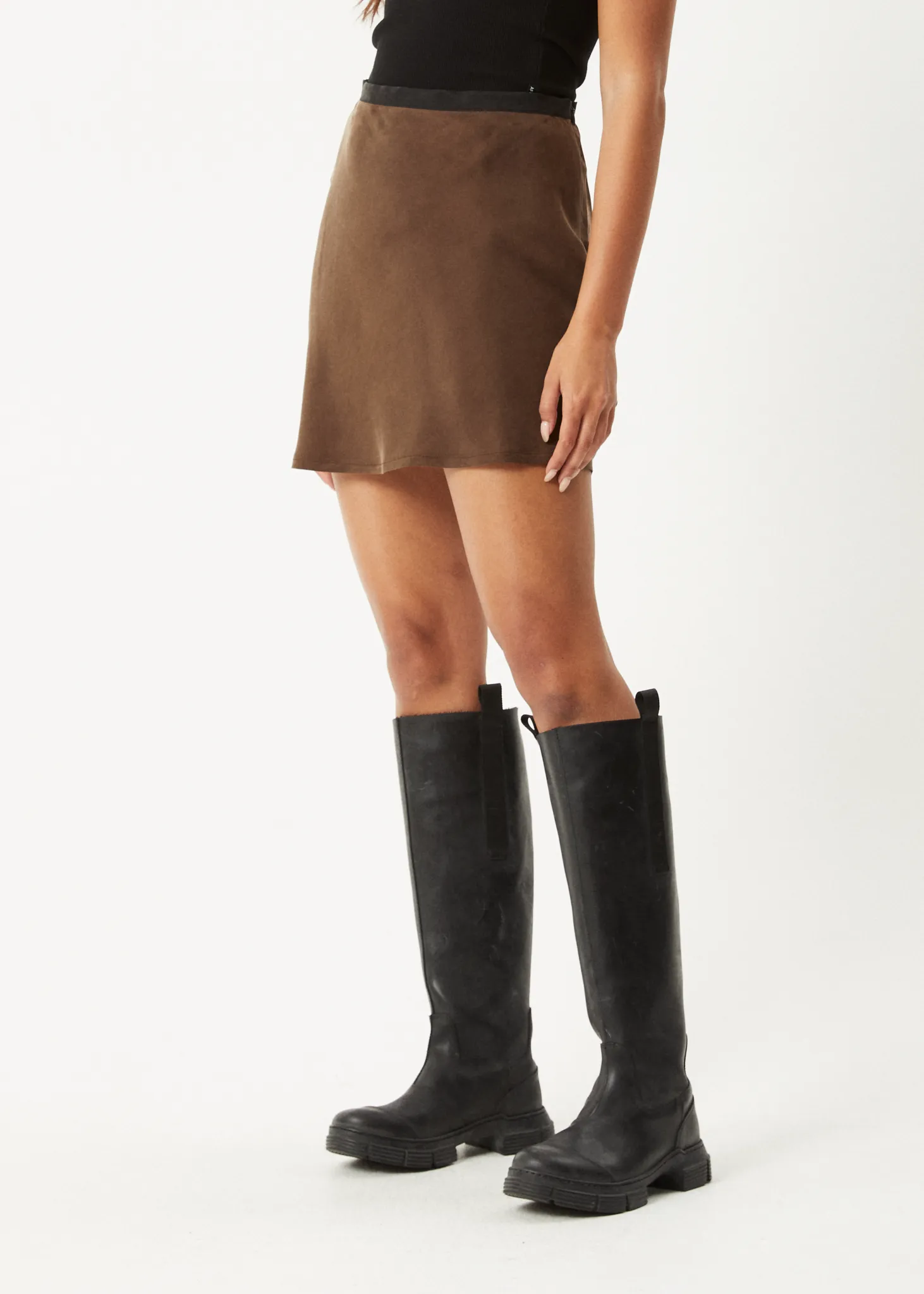 AFENDS Womens Gemma - Cupro Mini Skirt - Coffee