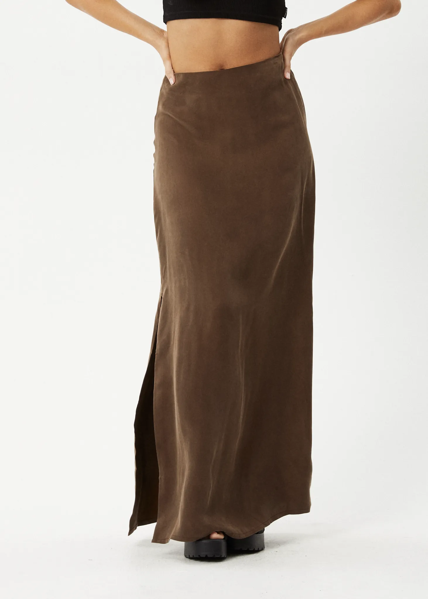 AFENDS Womens Grace - Cupro Maxi Skirt - Coffee