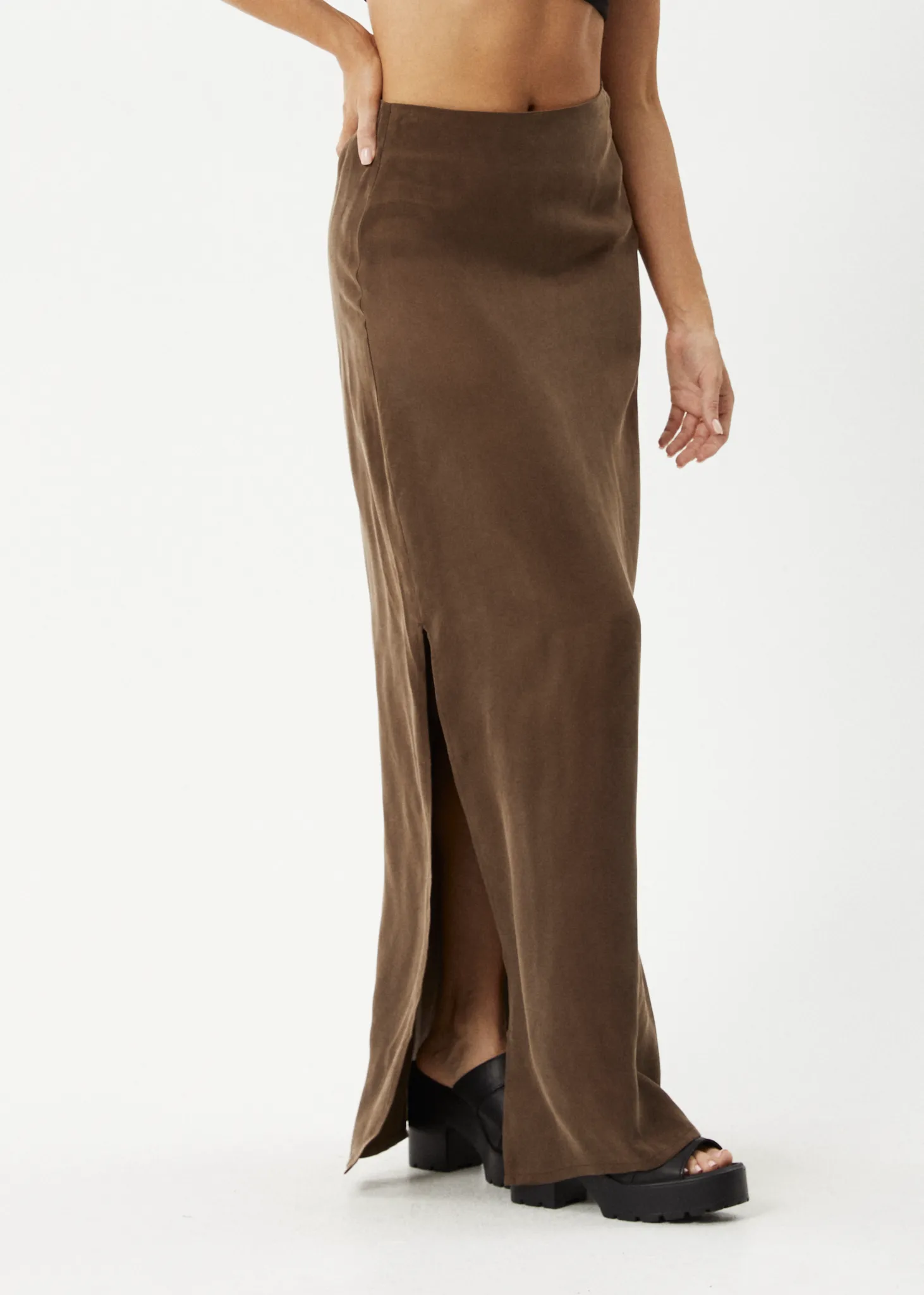 AFENDS Womens Grace - Cupro Maxi Skirt - Coffee