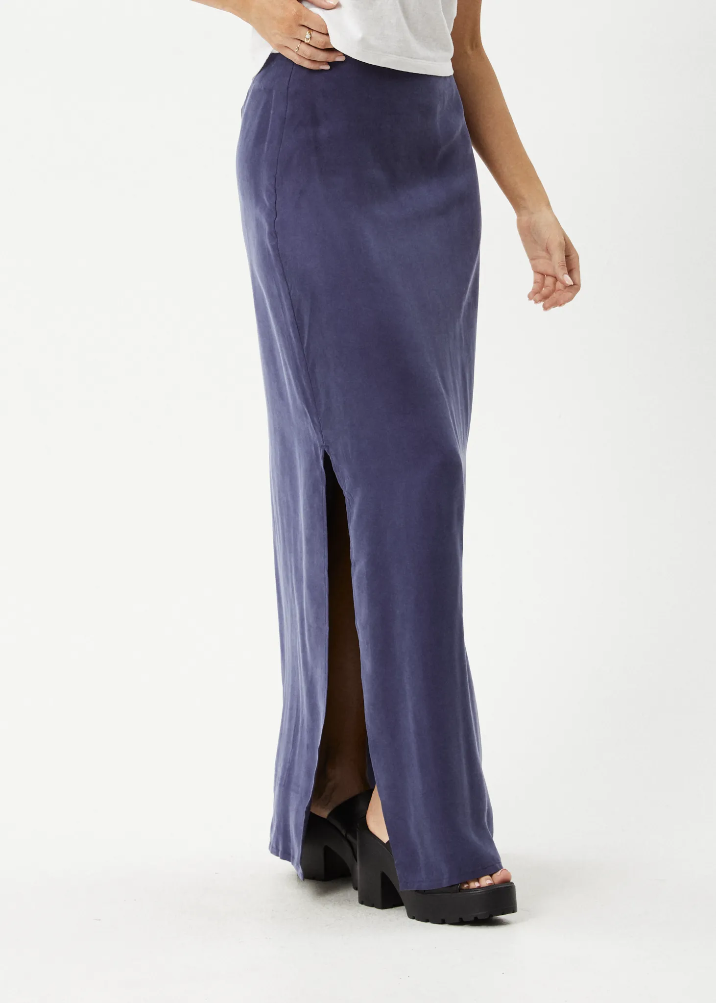 AFENDS Womens Grace - Cupro Maxi Skirt - Navy