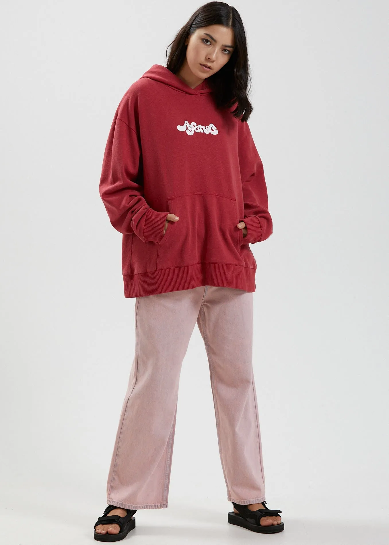 Afends Womens Grow Some - Hemp Oversized Hoodie - Deep Red