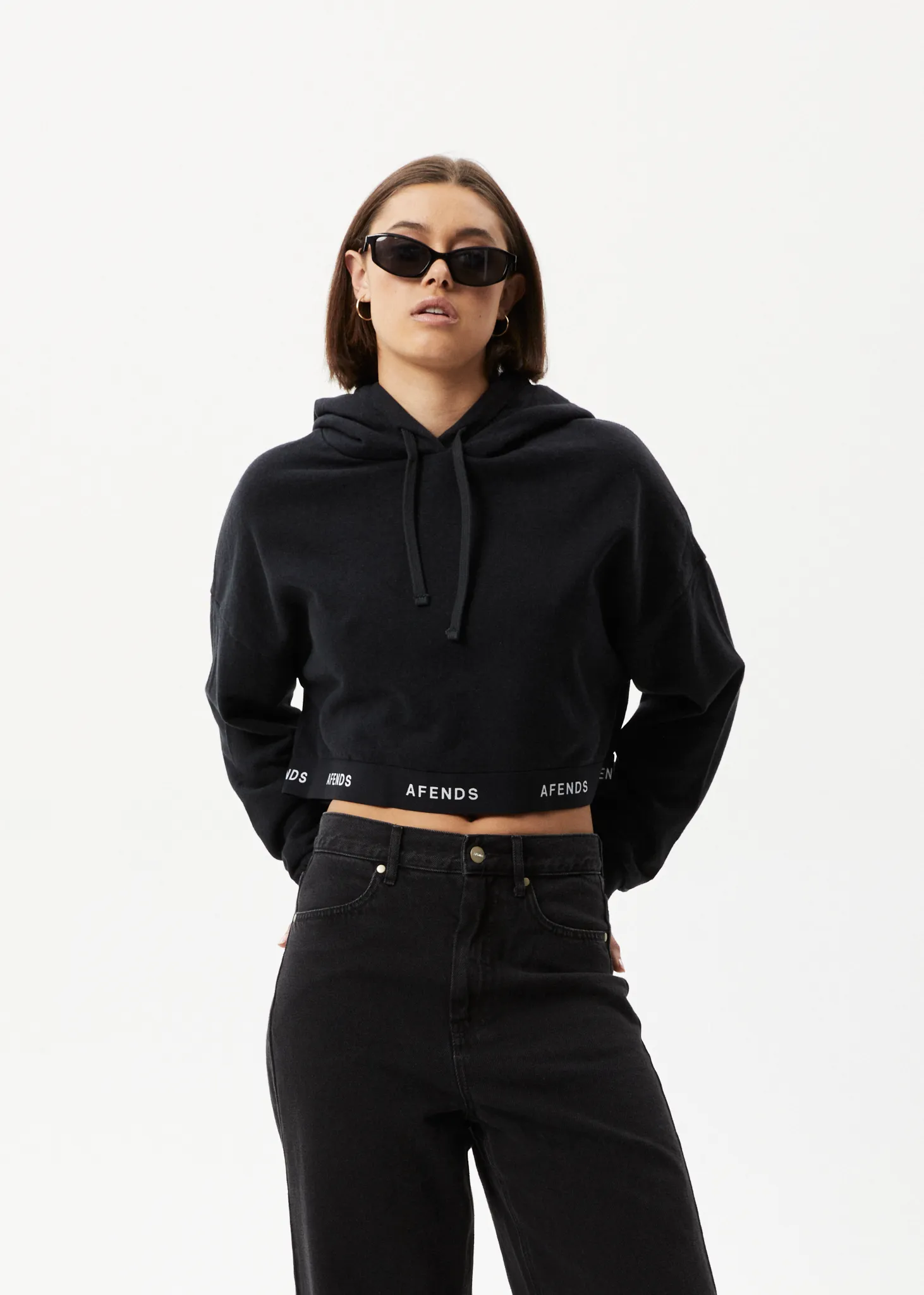 AFENDS Womens Homebase - Cropped Hoodie - Black