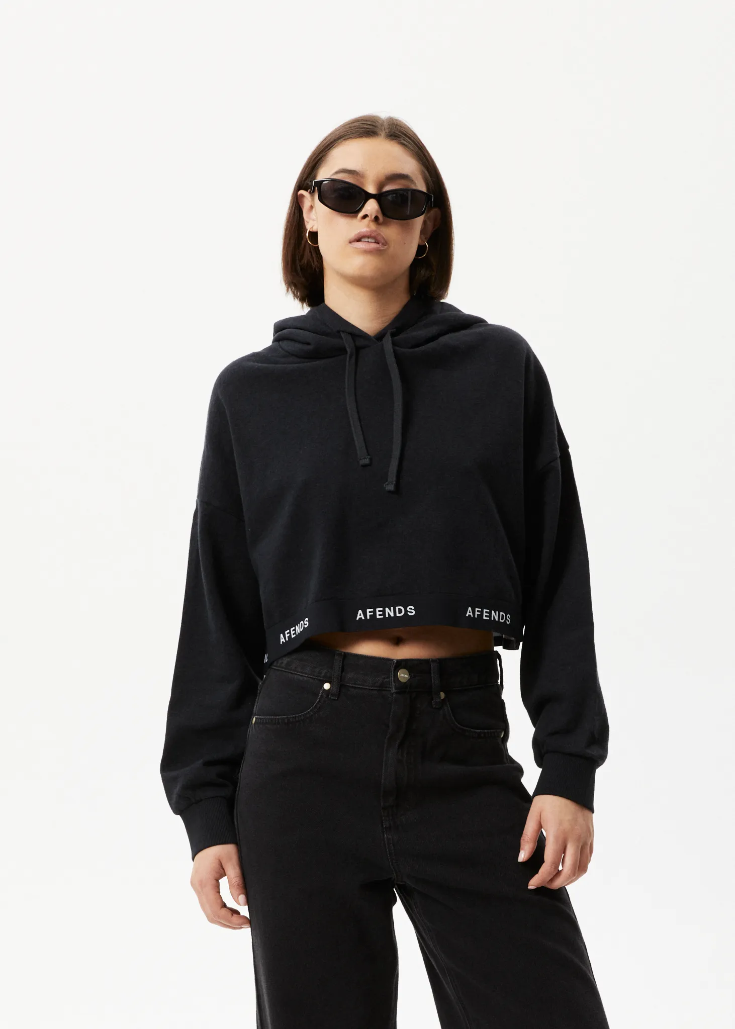 AFENDS Womens Homebase - Cropped Hoodie - Black