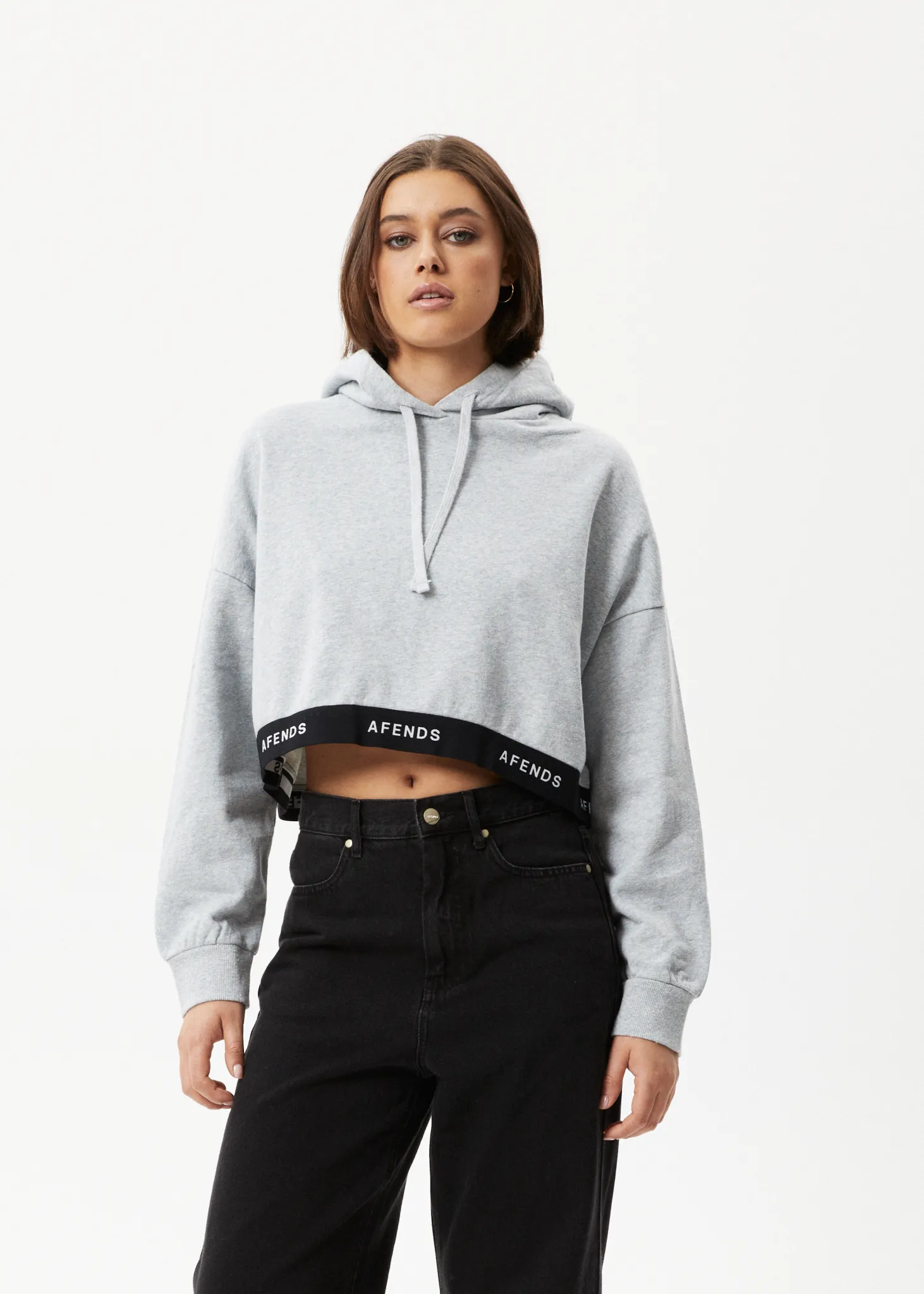 AFENDS Womens Homebase - Cropped Hoodie - Shadow Grey Marle