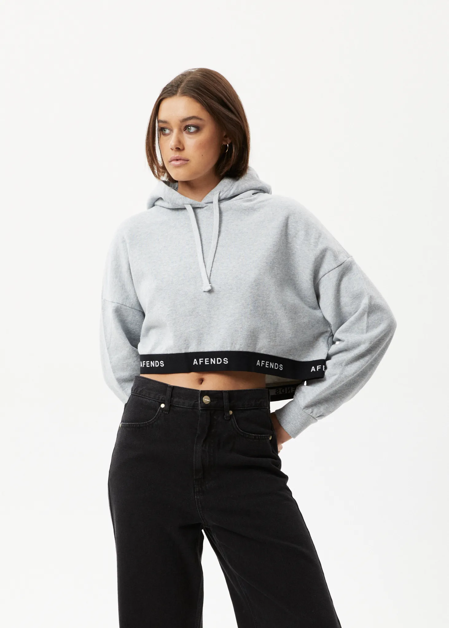 AFENDS Womens Homebase - Cropped Hoodie - Shadow Grey Marle