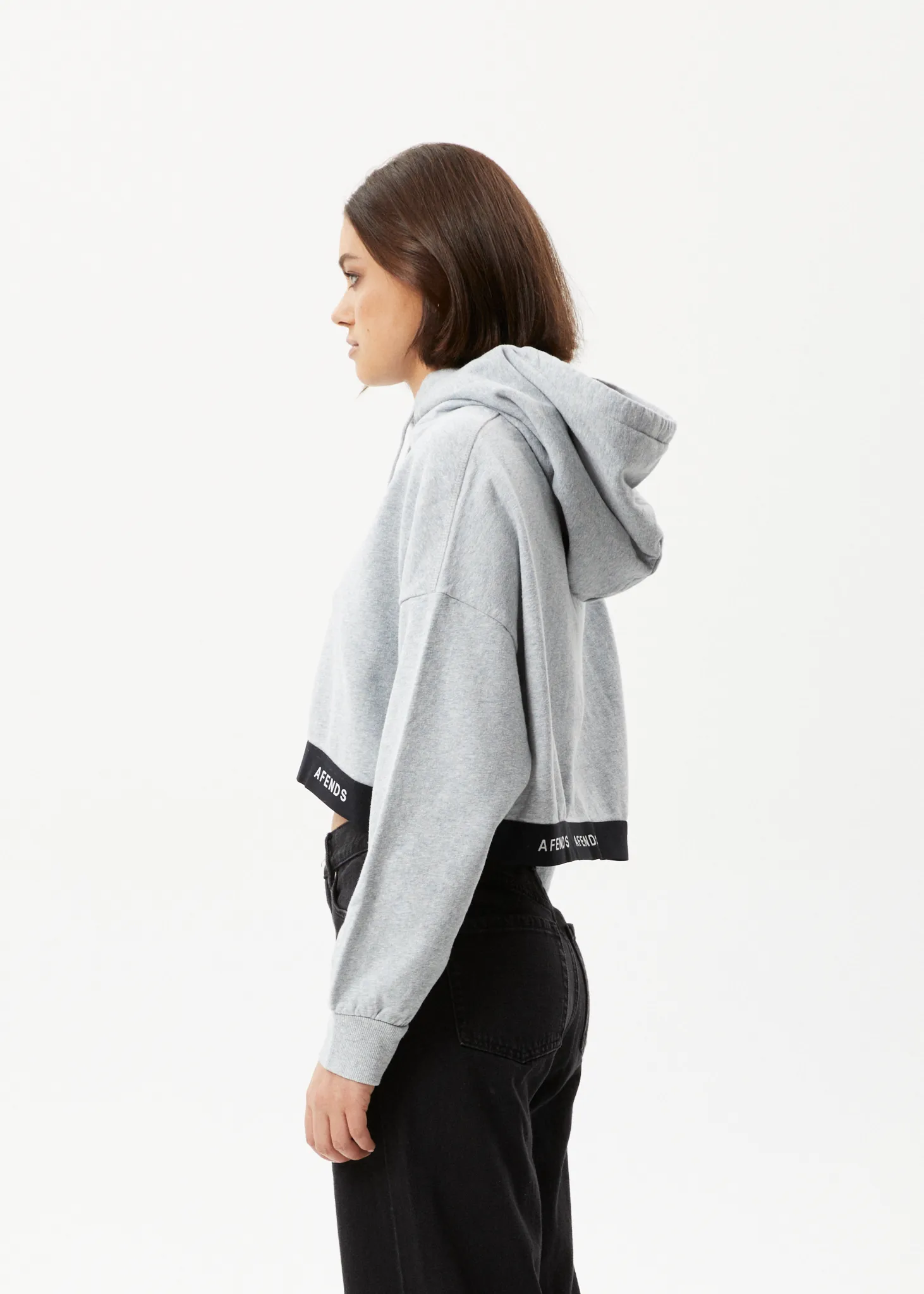 AFENDS Womens Homebase - Cropped Hoodie - Shadow Grey Marle