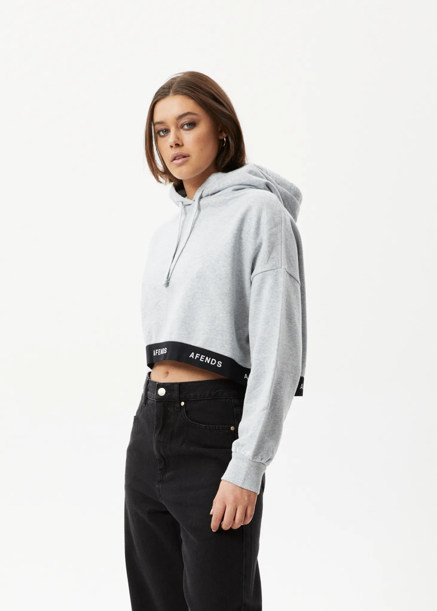 AFENDS Womens Homebase - Cropped Hoodie - Shadow Grey Marle