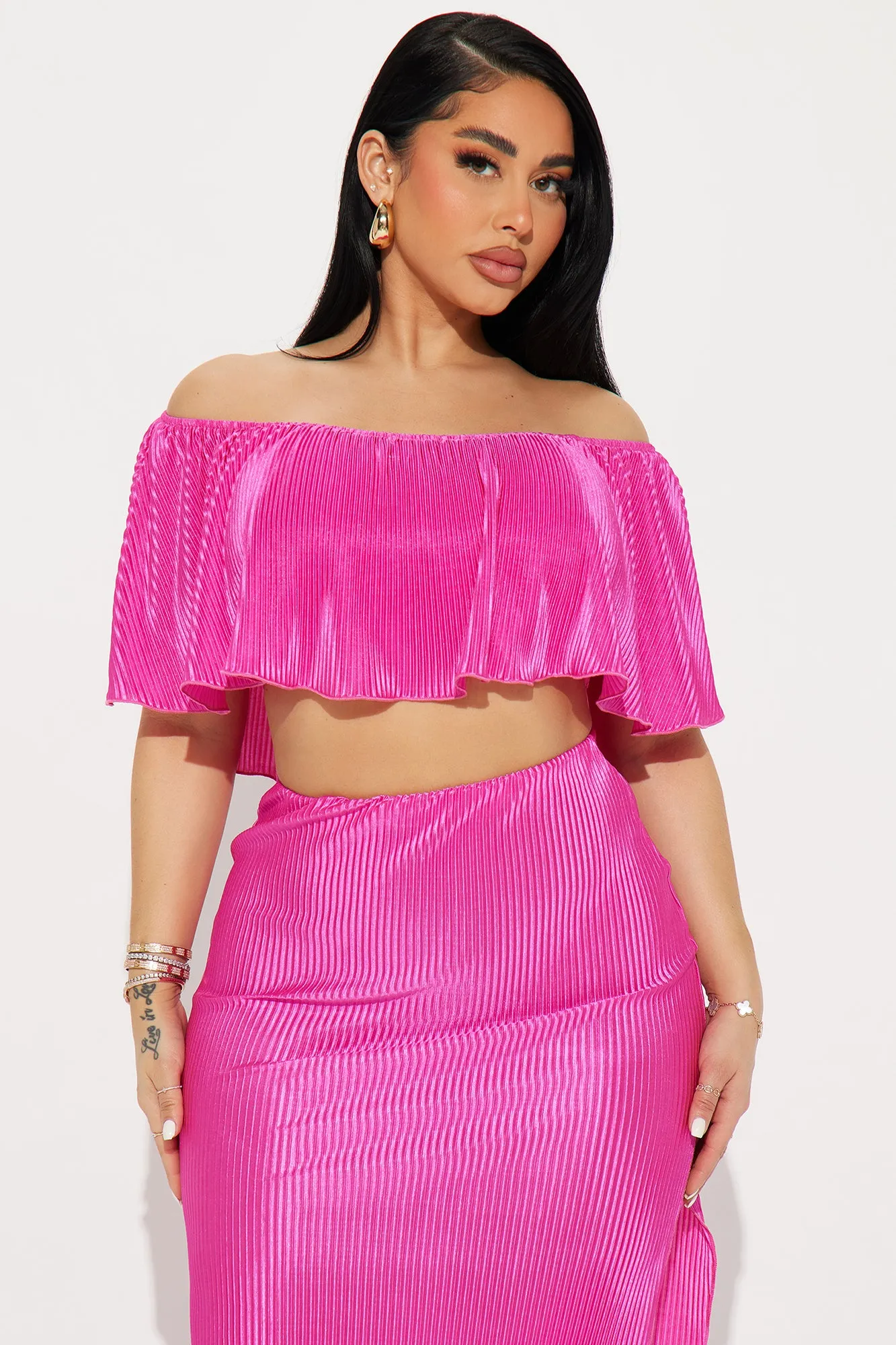 Alisha Plisse Skirt Set - Fuchsia