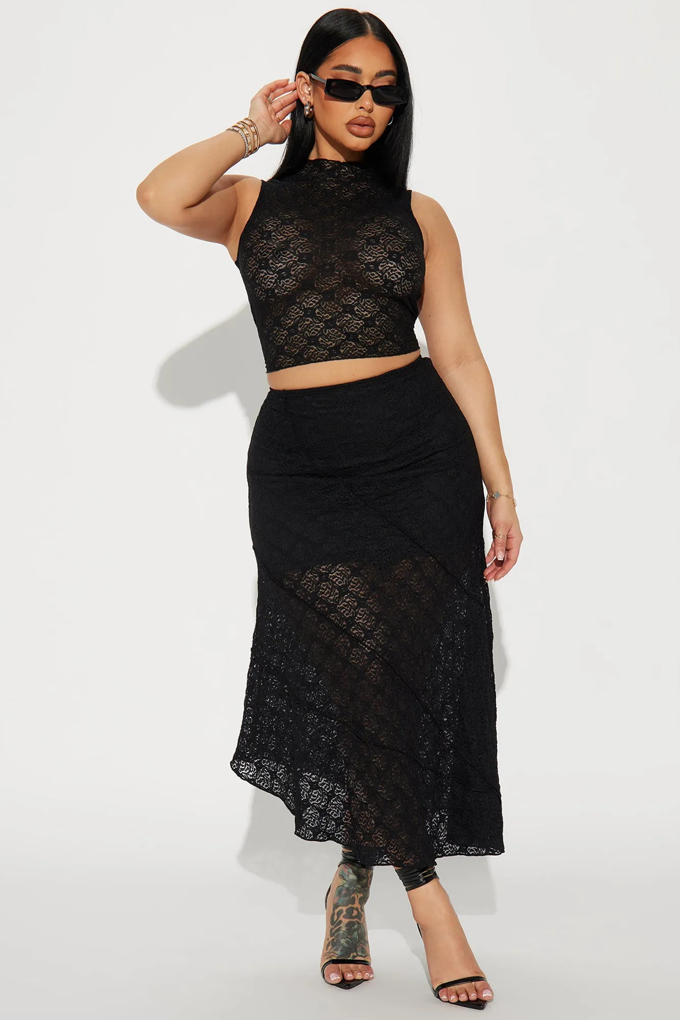 Alissa Lace Skirt Set - Black