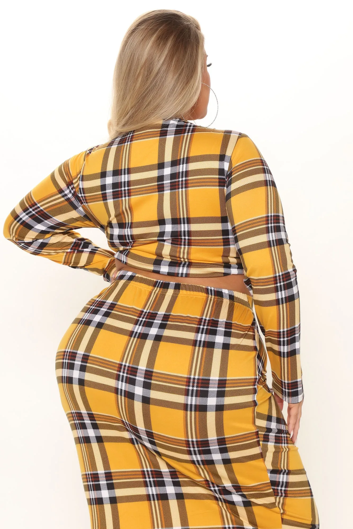 All Caught Up Plaid Skirt Set - Mustard/combo