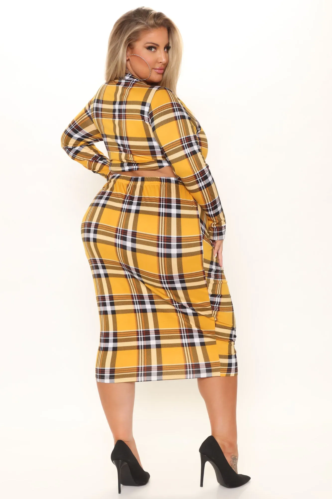 All Caught Up Plaid Skirt Set - Mustard/combo