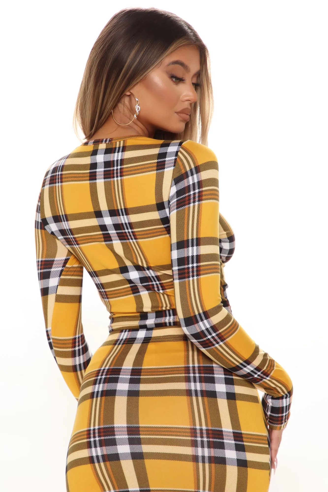 All Caught Up Plaid Skirt Set - Mustard/combo