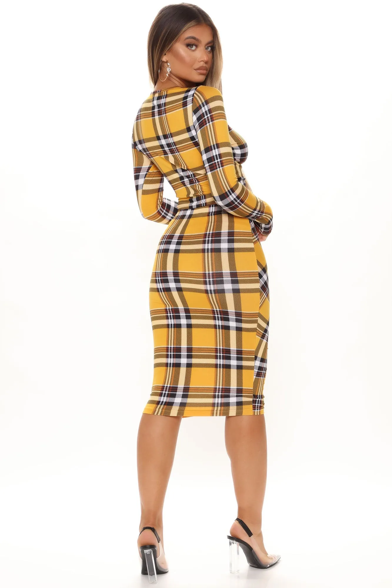 All Caught Up Plaid Skirt Set - Mustard/combo