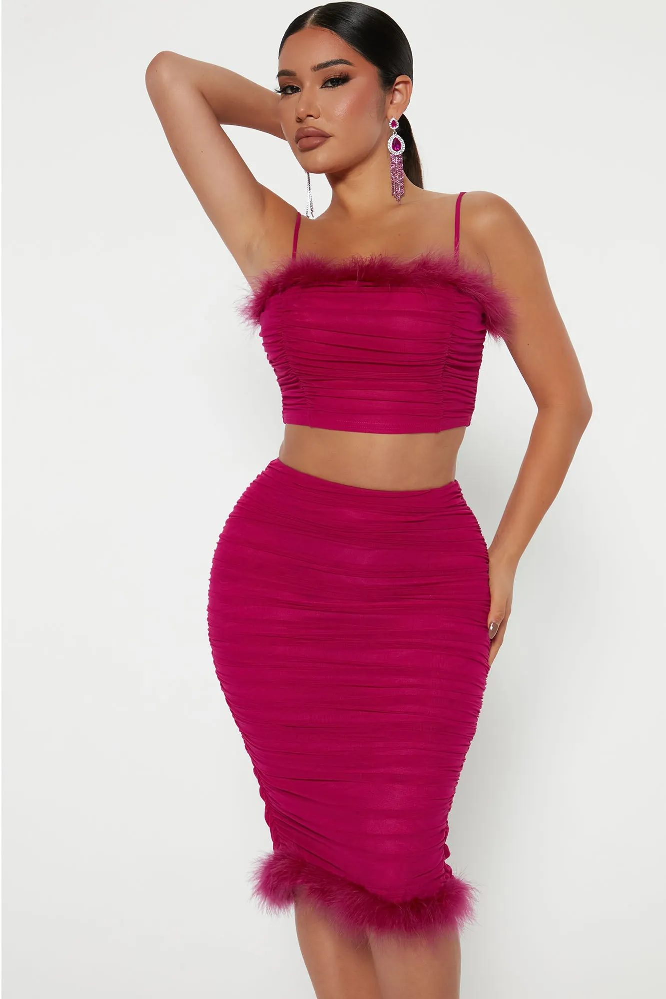 All Dressed Up Feather Skirt Set - Magenta