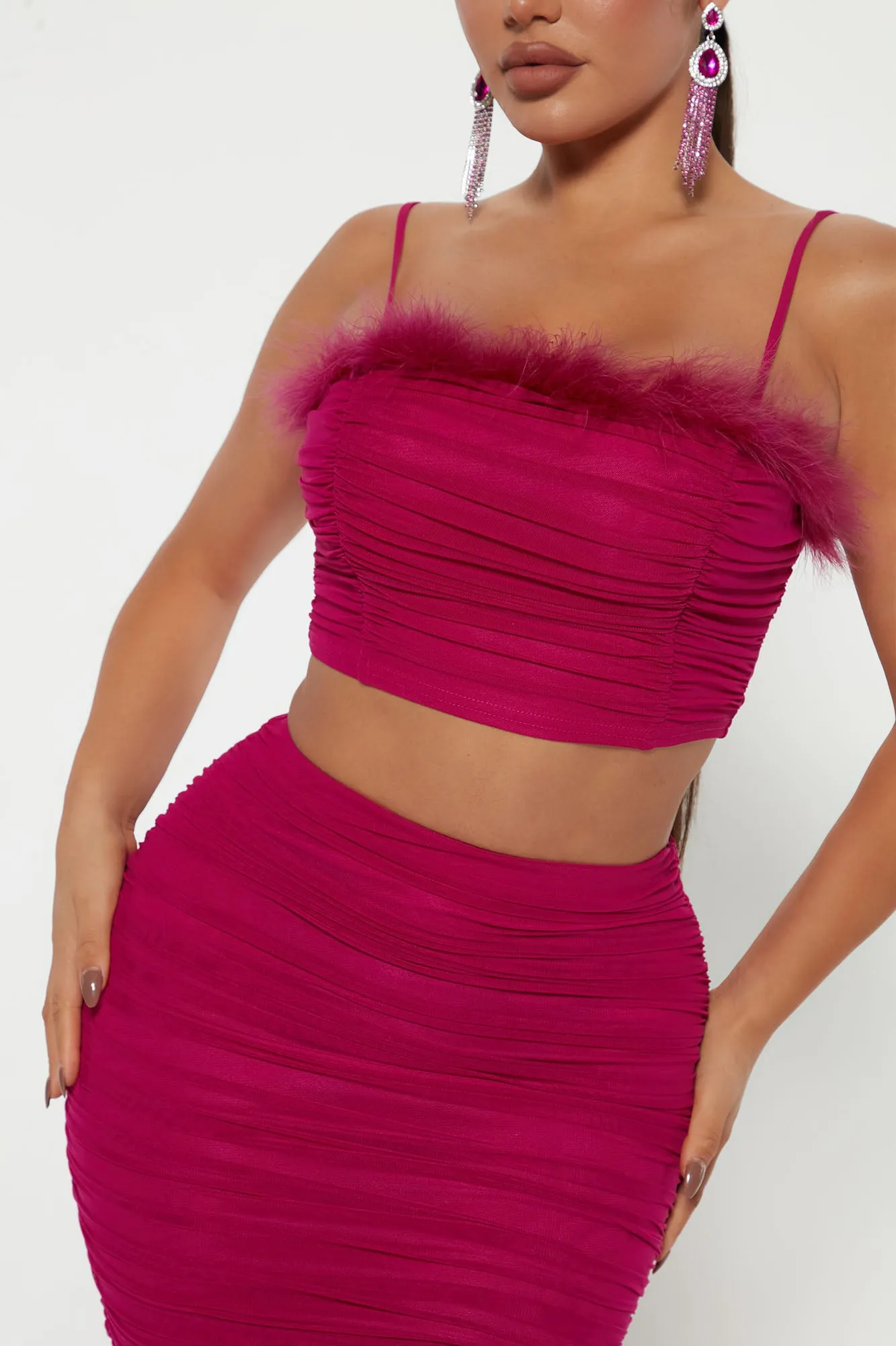 All Dressed Up Feather Skirt Set - Magenta