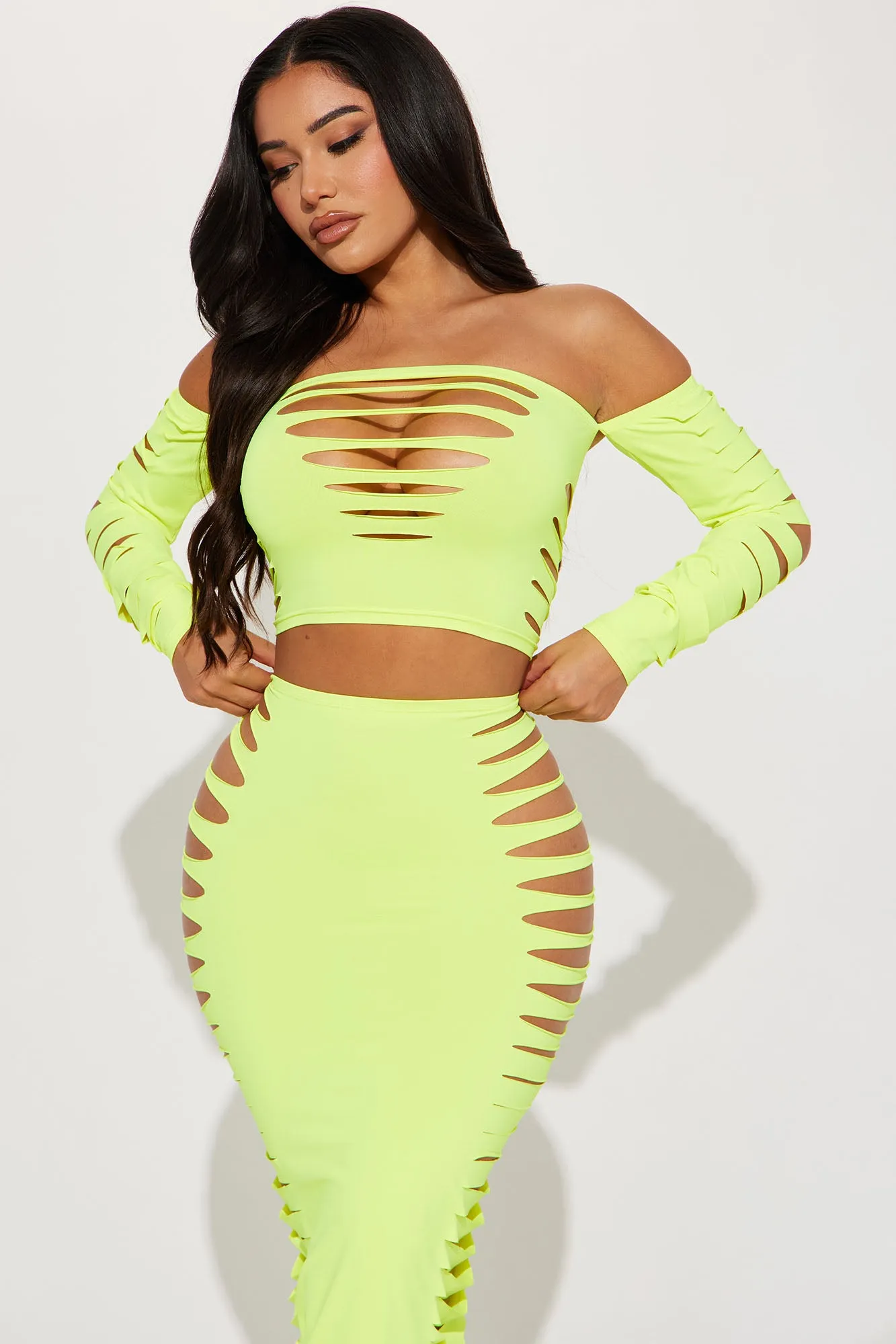 All Or Nothing Skirt Set  - Neon Yellow