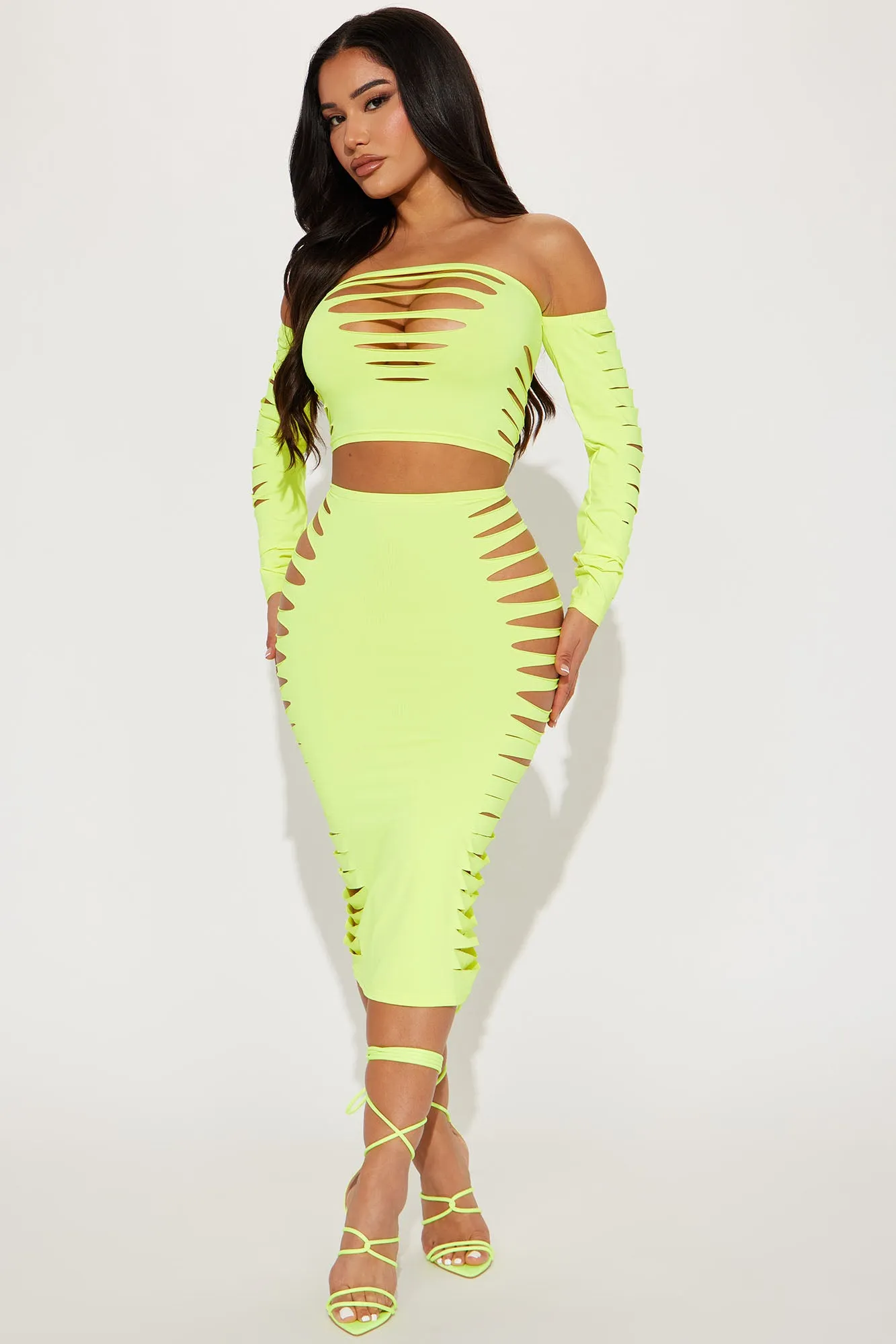 All Or Nothing Skirt Set  - Neon Yellow