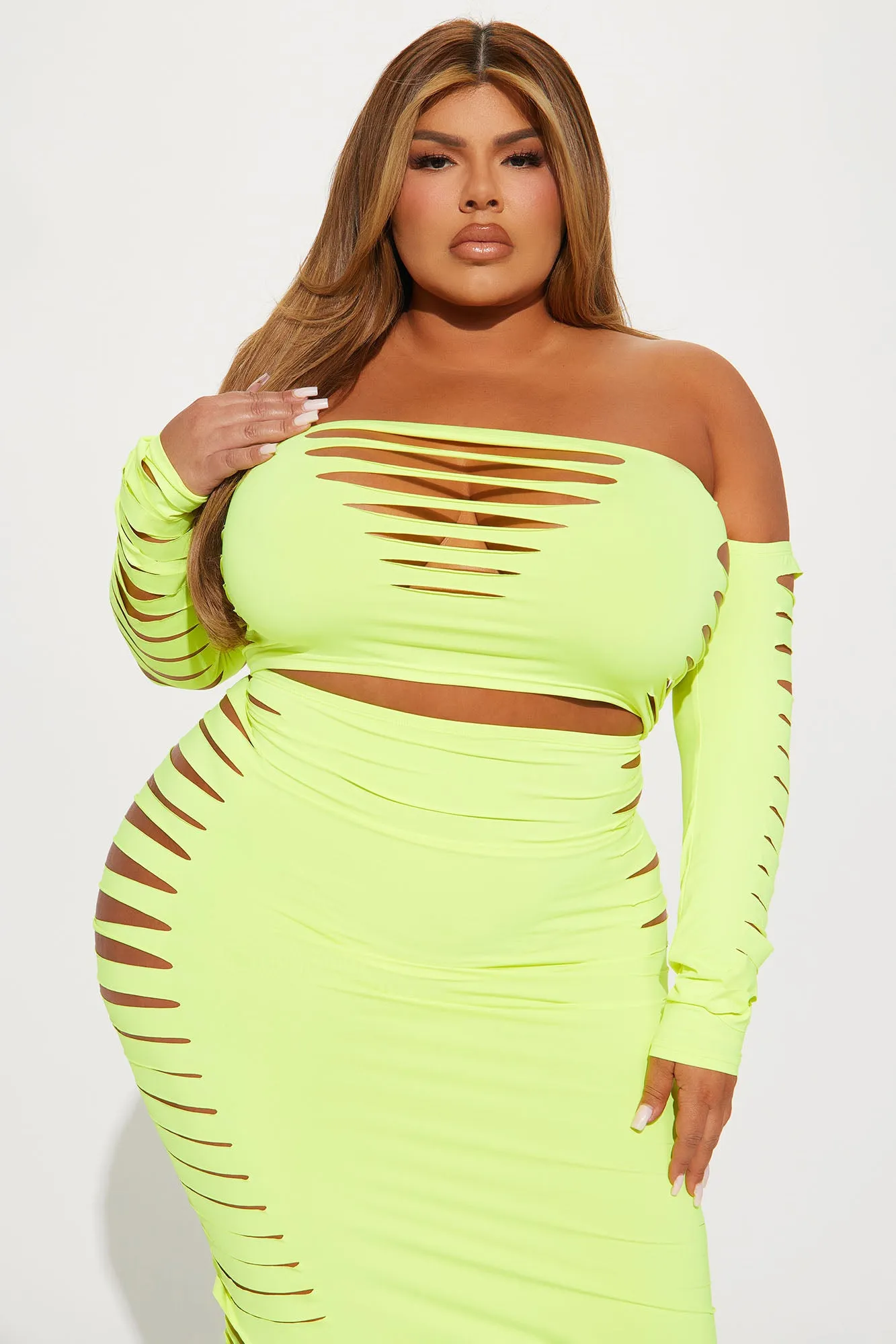 All Or Nothing Skirt Set  - Neon Yellow