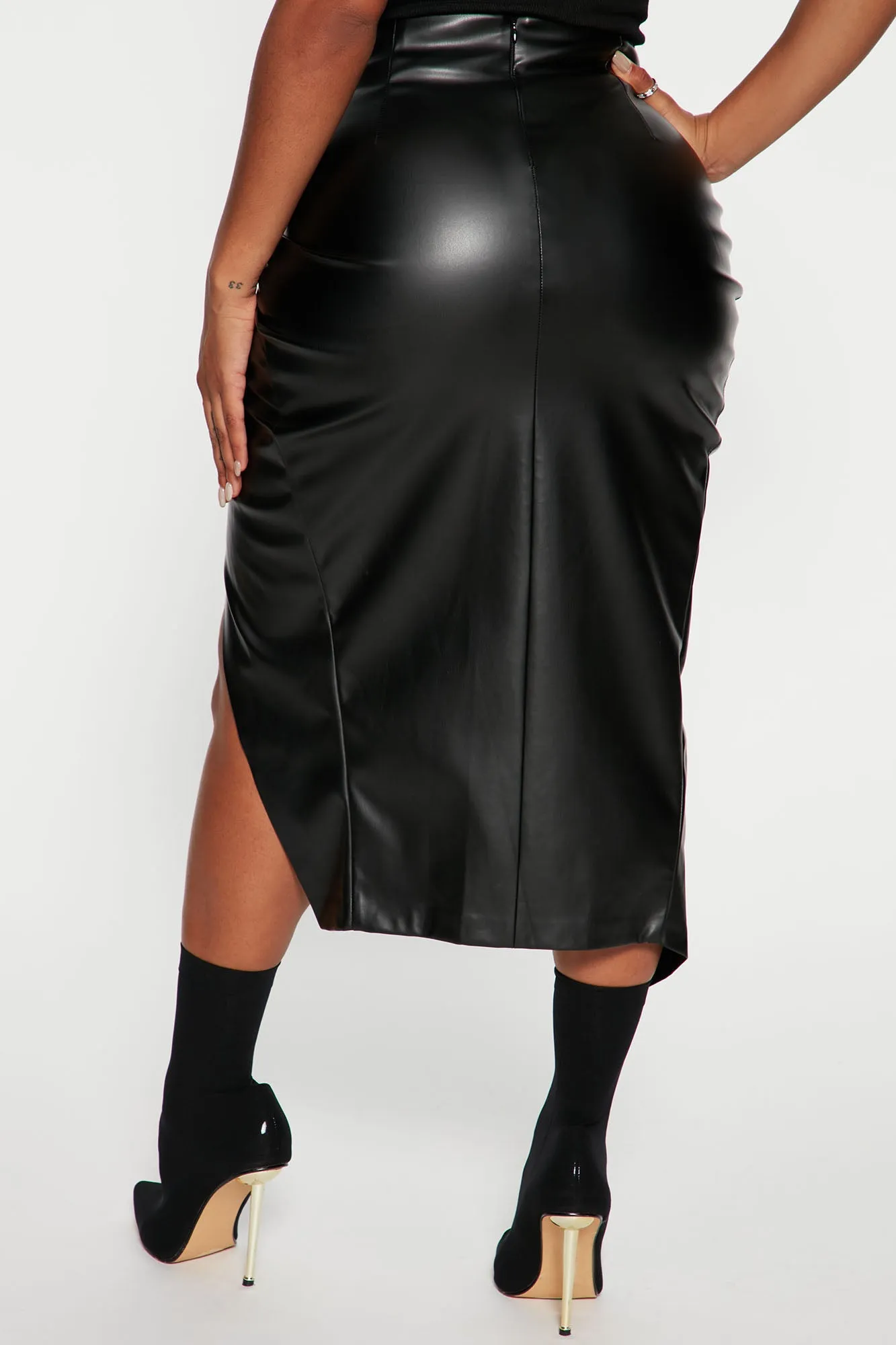 Always Around Faux Leather Midi Skirt - Black