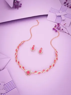 American Diamond Gold Plated Pink Jewellery Set