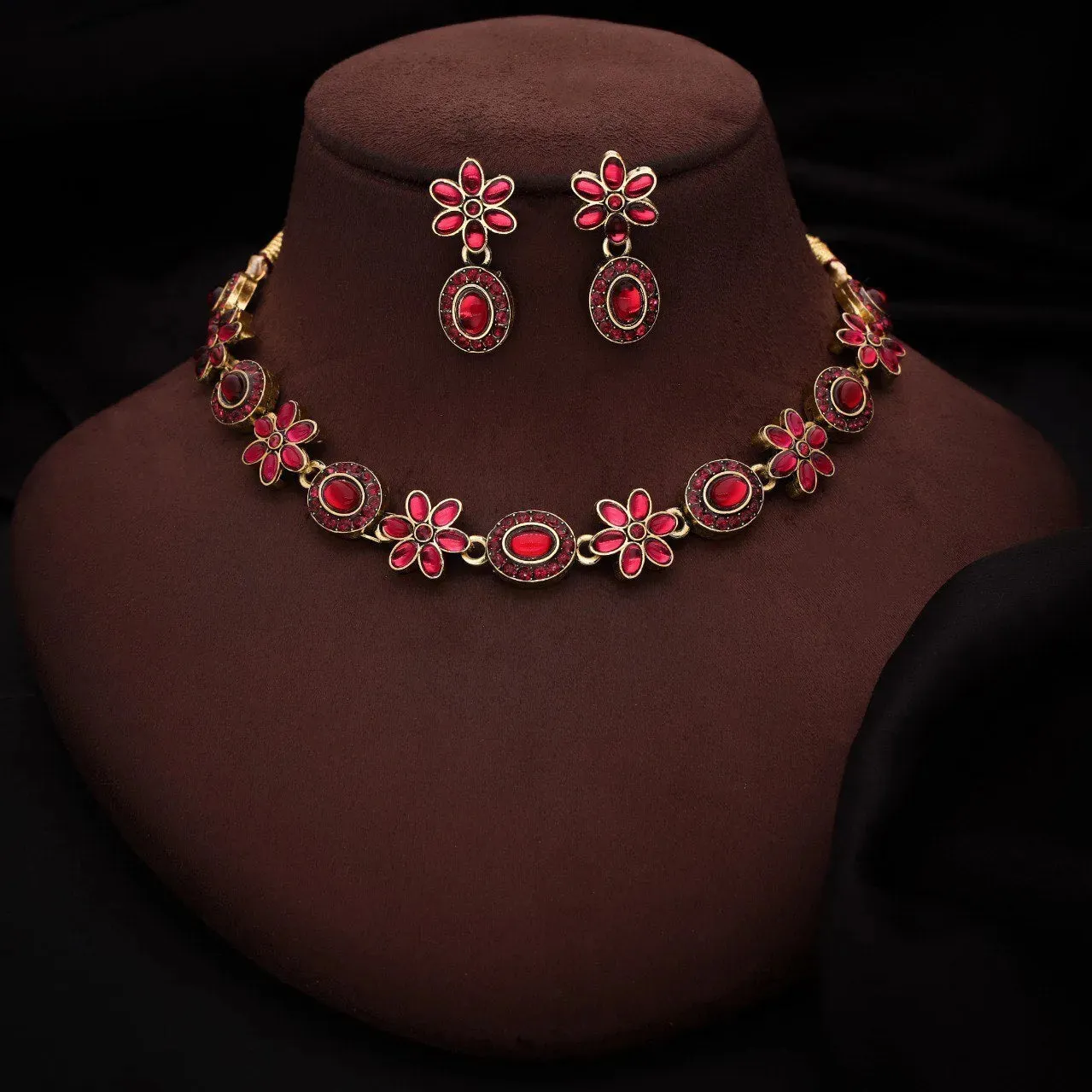 American Diamond Gold Plated Pink Jewellery Set